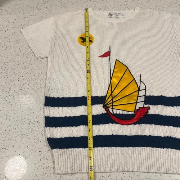 Vintage BARBRA SUE Nautical White and Navy Crew Neck Sweater | Short Sleeves | M - Picture 8 of 12